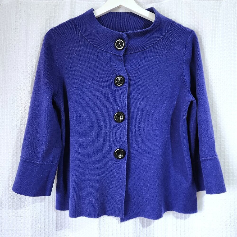 Anne Klein Sweater Cardigan Women's Size PS Purple 3/4 Bell Sleeve Button Up